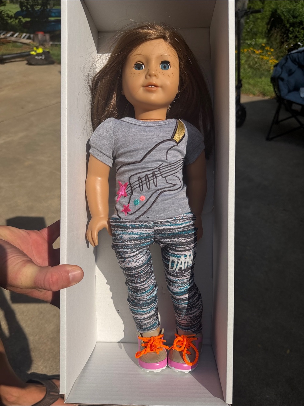 Girls' Fashion Doll Outfit Set - Gray Top & Multicolor Leggings